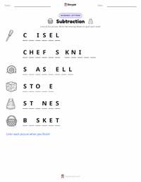 Subtraction printable worksheet for kids
