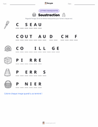 Feuille de travail imprimable Soustraction pour les enfants