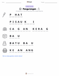 Lembar kerja cetak Pengurangan untuk anak-anak