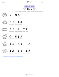 Vista previa de la hoja de trabajo imprimible de Cero