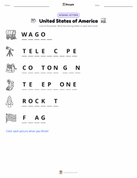 United States of America printable worksheet preview