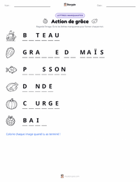 Aperçu de la feuille de travail imprimable Thanksgiving (fête)