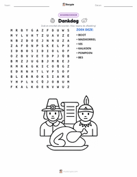 Thanksgiving (feestdag) afdrukbare werkblad voorbeeld