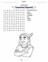 Vista previa de la hoja de trabajo imprimible de Squanto (Tisquantum)