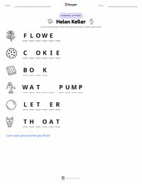 Helen Keller printable worksheet preview