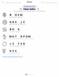 Helen Keller afdrukbare werkblad voorbeeld