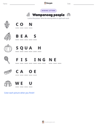 Wampanoag people printable worksheet preview