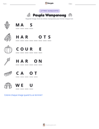 Aperçu de la feuille de travail imprimable Peuple Wampanoag