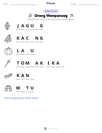 Prabaca lembar kerja cetak Orang Wampanoag