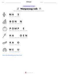 Wampanoag-volk afdrukbare werkblad voorbeeld