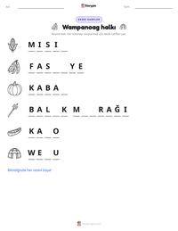 Wampanoag halkı yazdırılabilir çalışma sayfası önizlemesi