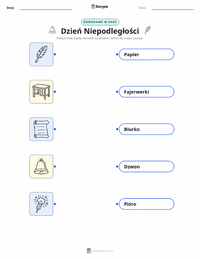 Drukowalny arkusz ćwiczeń Czwartego Lipca (Dzień Niepodległości) dla dzieci