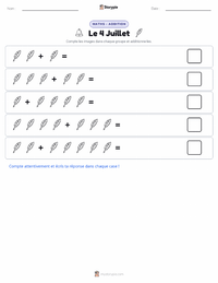 Aperçu de la feuille de travail imprimable Quatre Juillet (Jour de l'Indépendance)