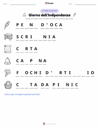 Anteprima della scheda stampabile di Quattro Luglio (Giorno dell'Indipendenza)