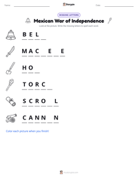 Mexican War of Independence printable worksheet preview