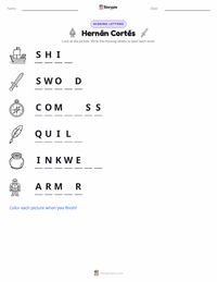 Hernán Cortés printable worksheet preview