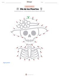 Prévia da folha de atividades imprimível Día de los Muertos