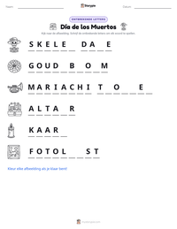 Día de los Muertos afdrukbare werkblad voorbeeld