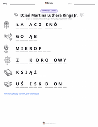 Podgląd drukowalnego arkusza ćwiczeń Dzień Martina Luthera Kinga Jr.