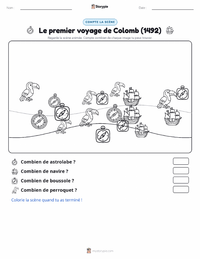 Aperçu de la feuille de travail imprimable Premier voyage de Colomb (1492)
