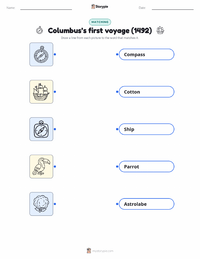 Columbus’s first voyage (1492) printable worksheet for kids