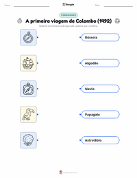 Folha de atividades imprimível Primeira viagem de Colombo (1492) para crianças