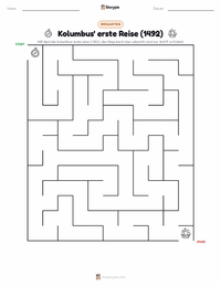 Erste Reise des Kolumbus (1492) druckbare Arbeitsblatt Vorschau