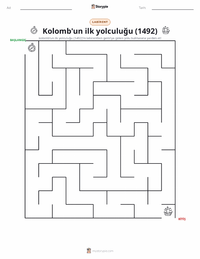 Kolomb'un ilk seyahati (1492) yazdırılabilir çalışma sayfası önizlemesi