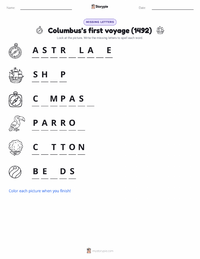 Columbus’s first voyage (1492) printable worksheet preview