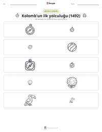 Kolomb'un ilk seyahati (1492) yazdırılabilir çalışma sayfası önizlemesi