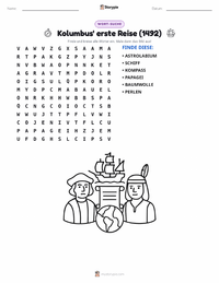 Erste Reise des Kolumbus (1492) druckbare Arbeitsblatt Vorschau