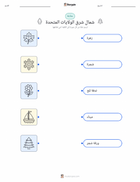 ورقة عمل قابلة للطباعة الشمال الشرقي (الولايات المتحدة) للأطفال