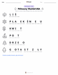 Podgląd drukowalnego arkusza ćwiczeń Północny wschód (USA)