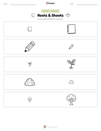 Prévia da folha de atividades imprimível Roots & Shoots