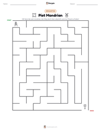 Piet Mondrian druckbare Arbeitsblatt Vorschau