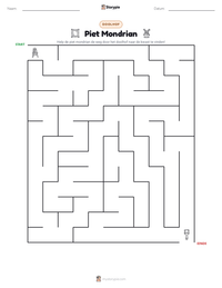 Piet Mondrian afdrukbare werkblad voorbeeld