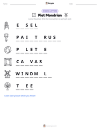 Piet Mondrian printable worksheet preview