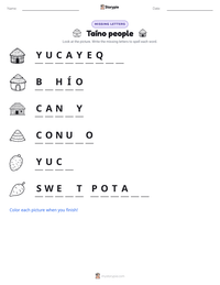 Taíno people printable worksheet preview