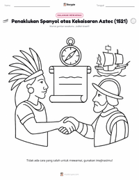 Halaman mewarnai Penaklukan Spanyol atas Kekaisaran Aztec untuk anak-anak