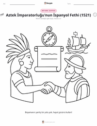 Aztek İmparatorluğu'nun İspanyollar Tarafından Fethi çocuklar için boyama sayfası