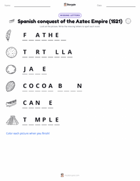 Spanish conquest of the Aztec Empire (1521) printable worksheet preview