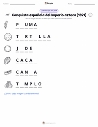 Vista previa de la hoja de trabajo imprimible de Conquista española del Imperio azteca