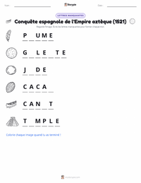 Aperçu de la feuille de travail imprimable Conquête espagnole de l'Empire aztèque