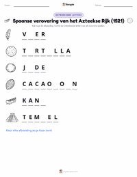 Spaanse verovering van het Azteekse Rijk afdrukbare werkblad voorbeeld