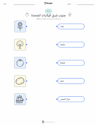 ورقة عمل قابلة للطباعة الجنوب الشرقي (الولايات المتحدة) للأطفال