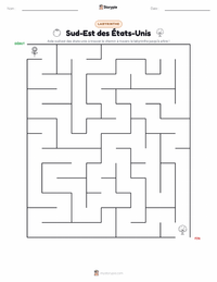 Aperçu de la feuille de travail imprimable Sud-est (États-Unis)