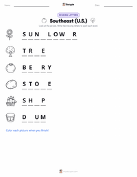 Southeast (U.S.) printable worksheet preview
