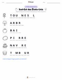 Aperçu de la feuille de travail imprimable Sud-est (États-Unis)