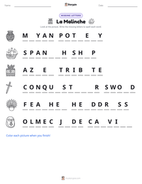 La Malinche printable worksheet preview