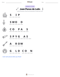Juan Ponce de León printable worksheet preview